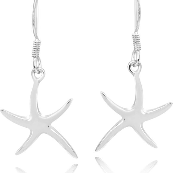 Sterling Silver Starfish Dangle Earrings Nautical Beach Jewelry Gift - Picture 1 of 6